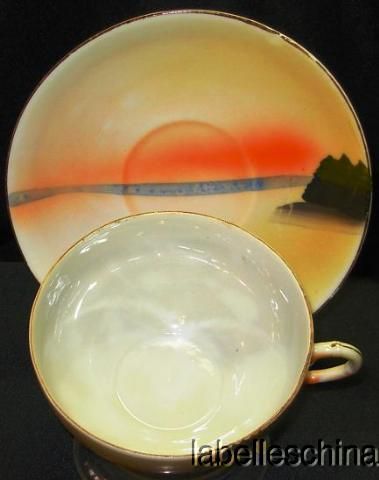 Vintage Japanese Teacup and Saucer Orange / Black / Swan HPT Tea Cup 