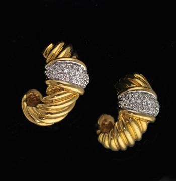 David Yurman 18k Gold YG Pave Diamond Shrimp Earrings  