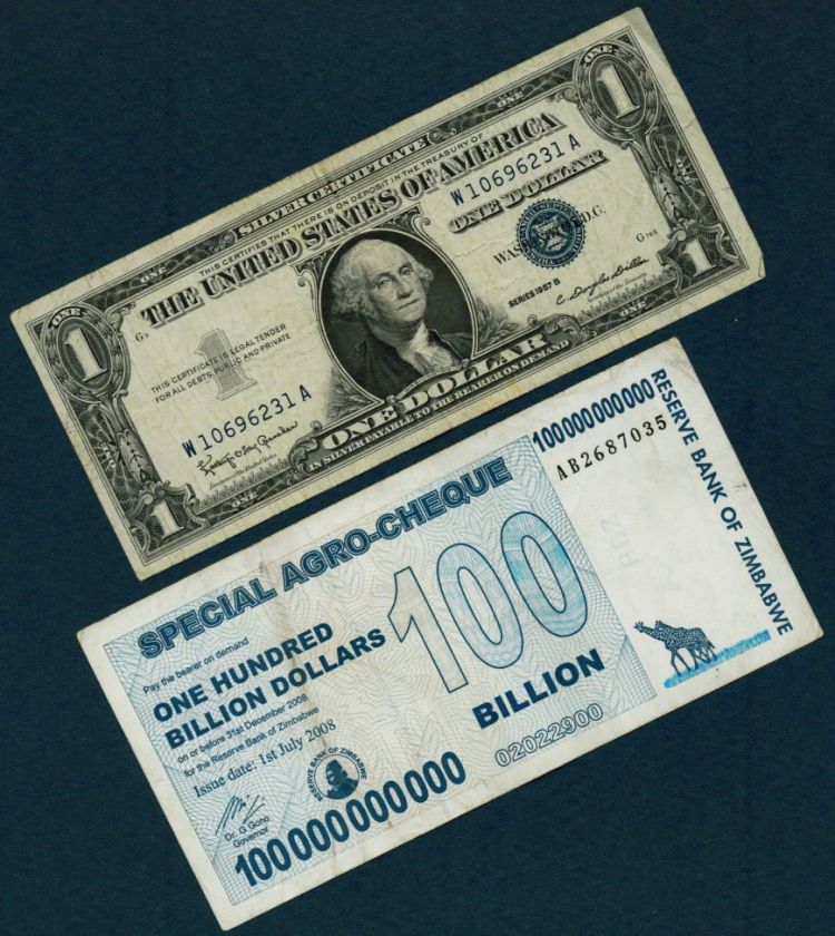 100 BILLION ZIMBABWE DOLLARS + 1$ US SILVER CERTIFICATE  