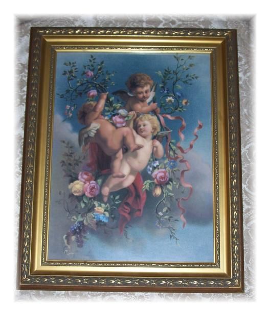 12 x 16 Framed Picture PRINT of Cherub ANGELS Chic n Shabby GOLD WOOD 