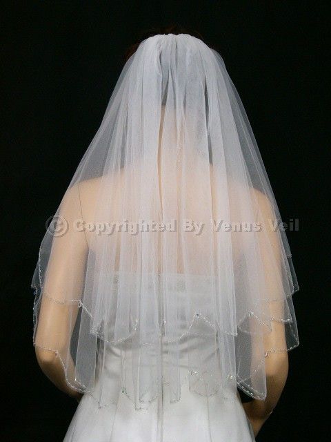 2T White AB Crystal Teardrop Scalloped Beaded Metallic Edge Bridal 