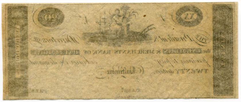 Farmers and Merchants Bank of Baltimore, Maryland, $20, 1810s  