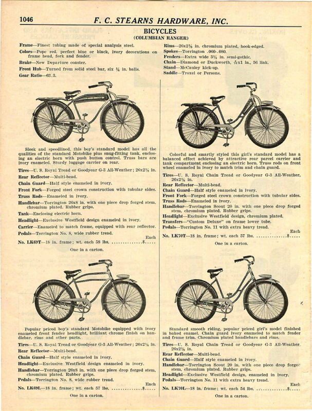 1948 Columbian Ranger Bicycles Tank Light Carrier ad  