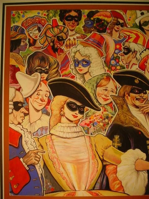 Original Painting MASQUERADE BALL Shrovetide SMIRNOFF Signed RUSSIAN 