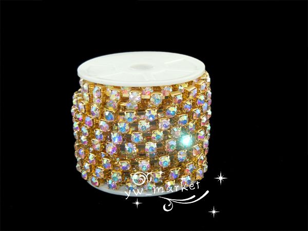 10 yard Diamante 8mm AB Rhinestone Golden Chain SS38  