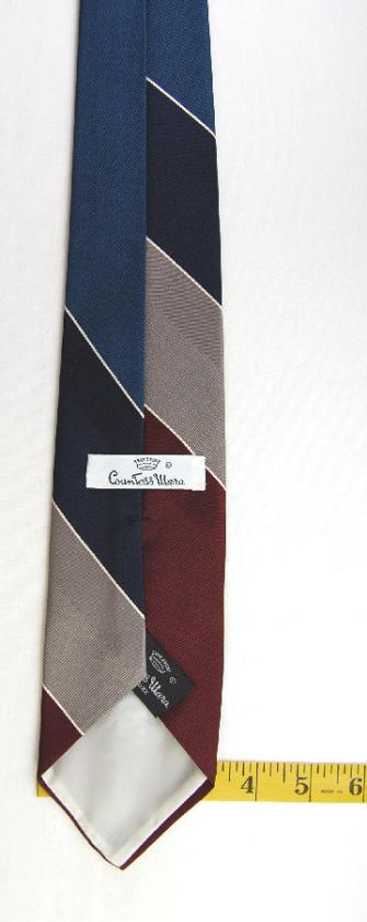 COUNTESS MARA MAROON BEIGE NAVY BLUE LOGO STRIPE MENS SILK NECK TIE 