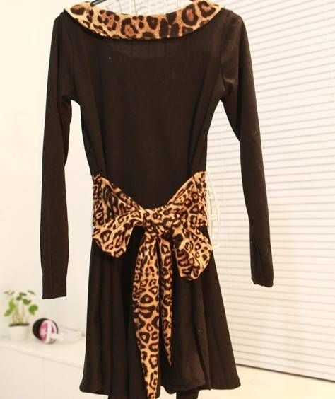 FANCYQUBE CHIC LEOPARD WAIST LONG SLEEVE DRESS 2115  