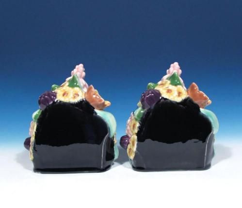   Shirayamadani Deco 1929 Art Pottery #2837 Flower Basket Bookends NICE