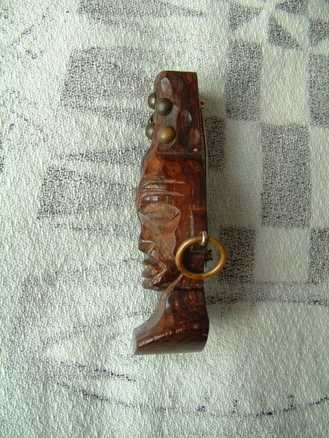 VERY RARE Mings Hawaiian KOA Wood TIKI Pin BROOCH  