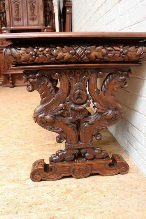 Solid Walnut French Renaissance Desk Wonderful Carved Detail  