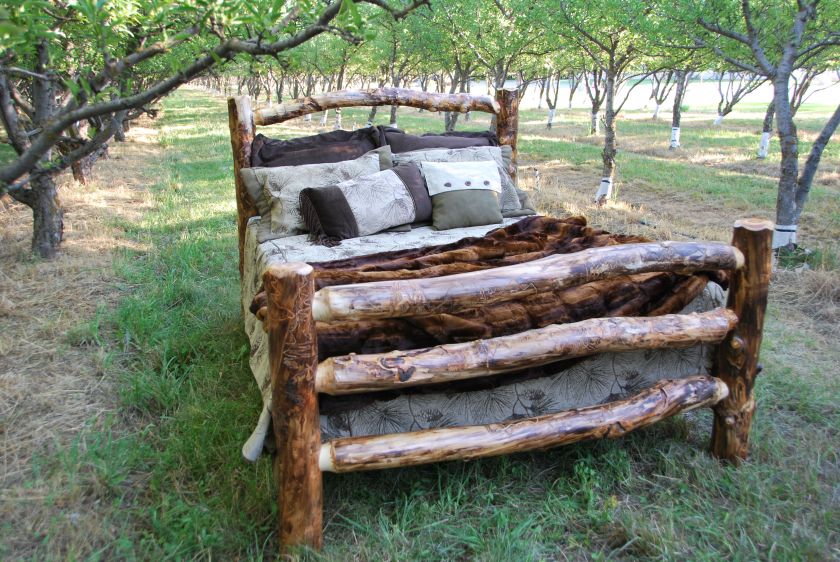 HIGHEST QUALITY LOG BED QUEEN RUSTIC LOG WOOD BED TPB Q  