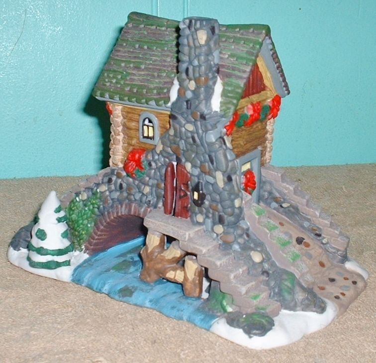 CHRISTMAS BUILDING VILLAGE BRIDGE COLORFUL DISPLAY DECORATION WATER 