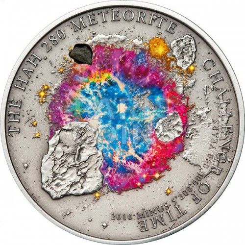 RARE¤ Cook Islands 5 Dollars 2010 Silver Color HAH 280 Meteorite 