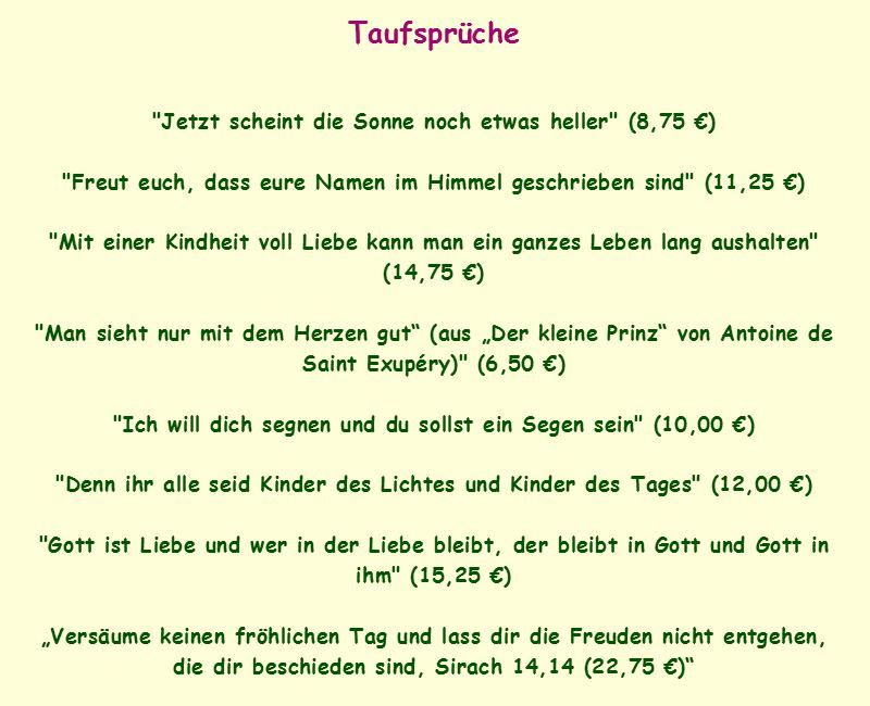 hier findet Ihr eine große Auswahl an Taufsprüchen 