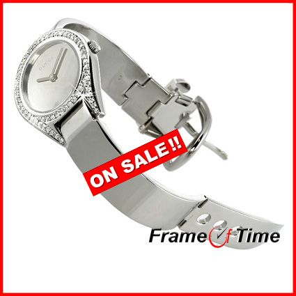 GUCCI Ladies 6700 Buckle Diamond Bangle Stainless Steel Silver Watch 