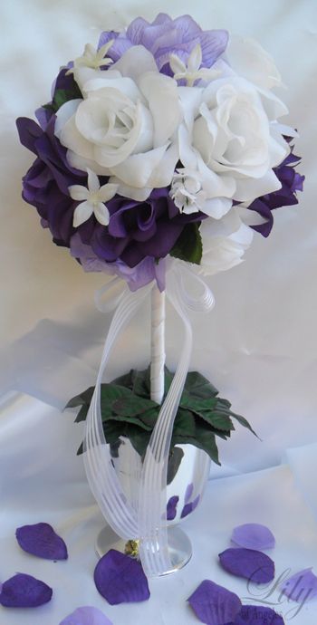 50pcs Wedding Cascade Bridal Bouquet PURPLE LAVENDER WT  