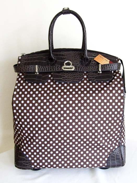   /Laptop Bag Tote Duffel Rolling Wheel Padded Case Brown Polka Dots