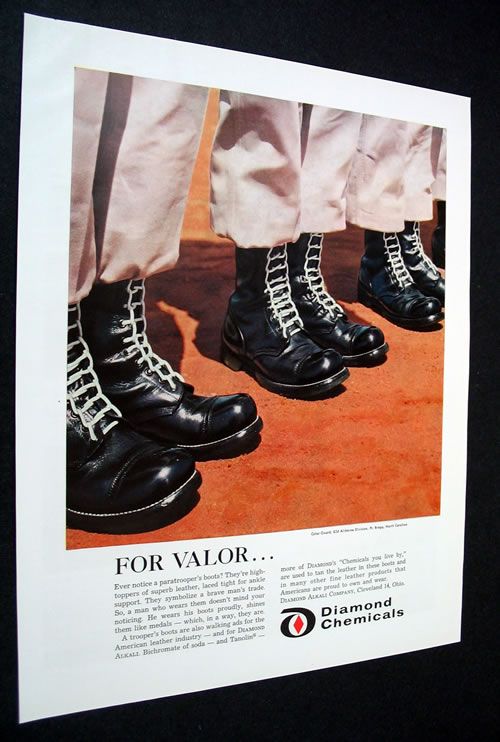 1957 DIAMOND CHEMICALS TANOLIN PARATROOPER BOOTS AD  