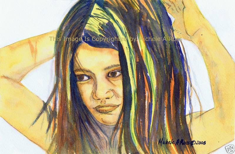 Beautiful Watercolor painting Tahitian Hawaiian Girl  