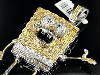 10K WHITE GOLD CARTOON SPONGEBOB DIAMOND PENDANT 6 CT  