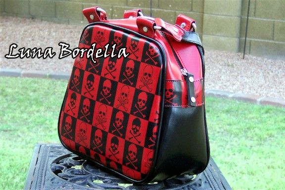 ADDICTED~Skull Checker Bag/Purse~Black/Red~Gothic/Punk  