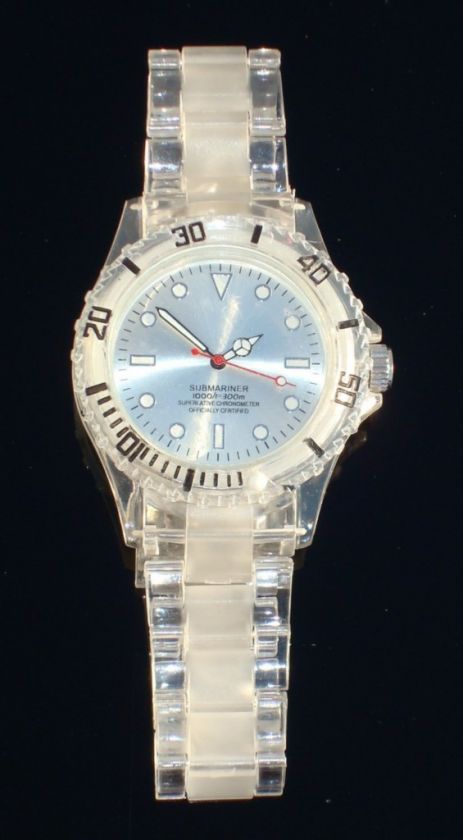 PLASTIC TOY WATCH MENS LADIES TRANSPARENT ICE 80S  