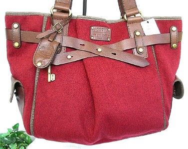 NWT FOSSIL ADRINA Red w Leather Extra Large TOTE Shoulder Bag Purse 