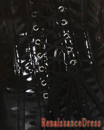 Goth Black PVC Underbust Corset Waist Training Cincher  