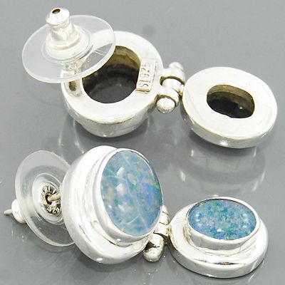 Doublet Australian Blue Opal Gemstone 925 Sterling Silver Stud Jewelry 