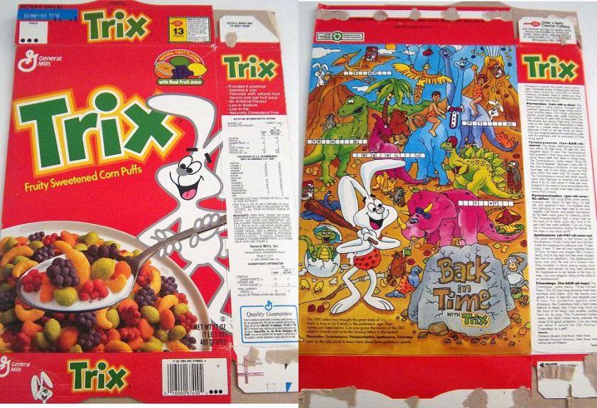 1992 Trix Back in Time offer Cereal Box vvv51  