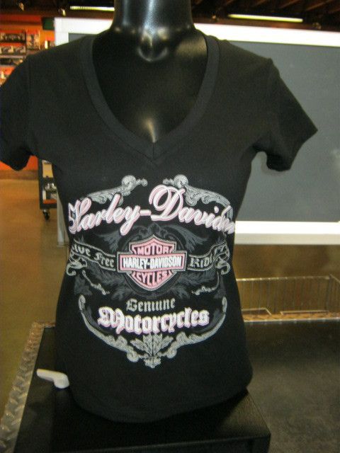 Ladies V Neck Harley Davidson Graphic Tee  