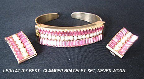 VINTAGE PINK RHINESTONE BRACELET & EARRINGS LERU *best*  