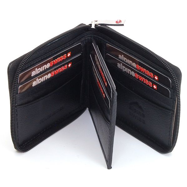 Mens Zipper Around Leather Wallet Alpine Swiss Secure Billfold Multi 