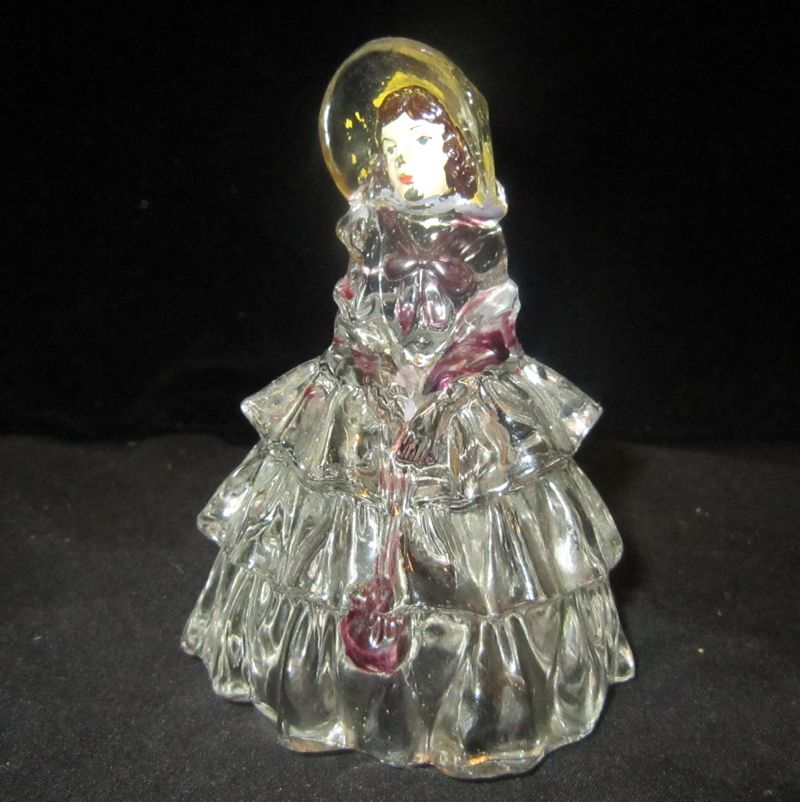 antique Vintage clear glass handpainted Victorian lady Doll figurine 