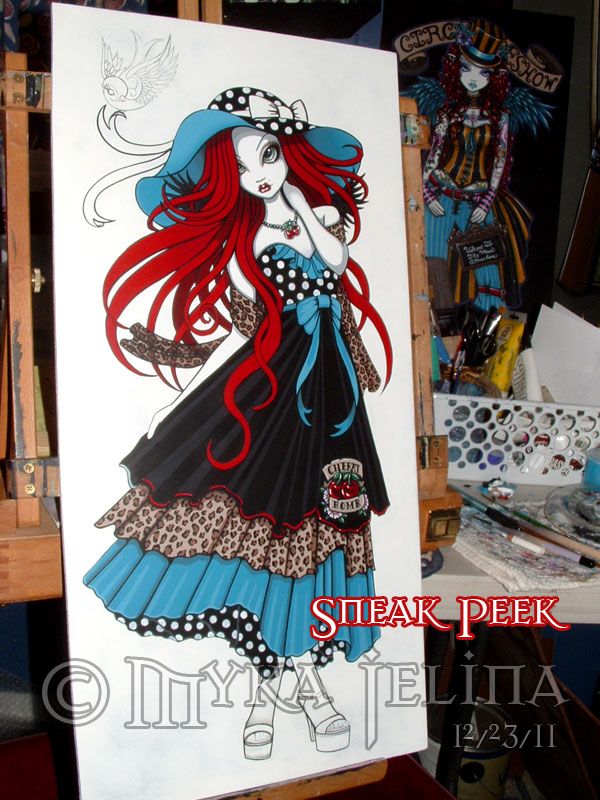 Rockabilly Swallow Tattoo Angel Original PAINTING Emma  