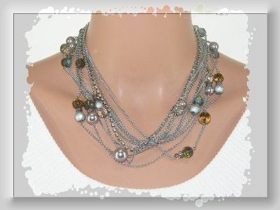 Beautiful CHICOS PURL Silver Tone Chains Necklace & Earrings SET 