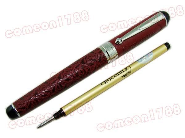 CR16 MAROON LEATHER /CROCODILE LOGO EMBOSSED ROLLER PEN  