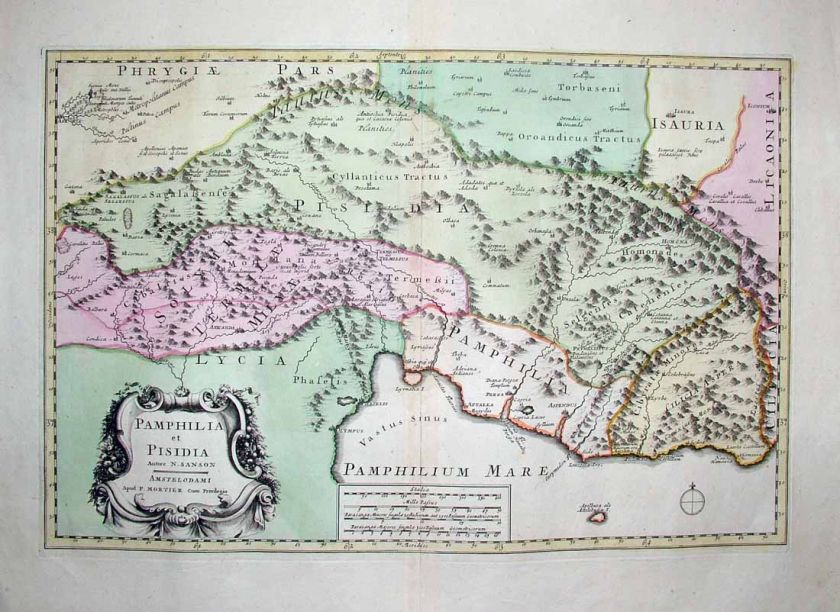 1670 (1700) Sanson Mortier Map ANTALYA TURKEY Antioch  