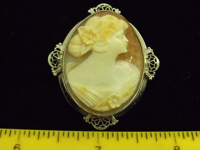 ESTATE ANTIQUE RARE 14K GOLD SHELL CAMEO VICTORIAN BROOCH BROACH LAPEL 