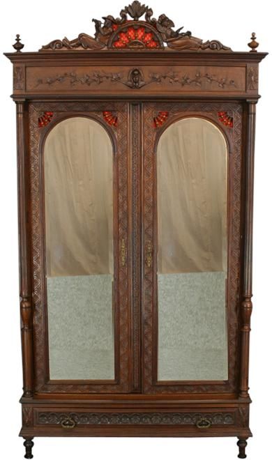 Antique French Carved Chestnut Two Door Brittany Style Armoire 