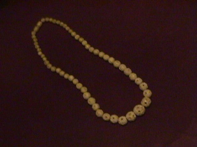 antique carved bead necklace choker cream color  