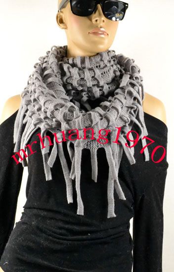 Chic Circle Knit Fluffy Loop Infinity Scarf with Fringe  