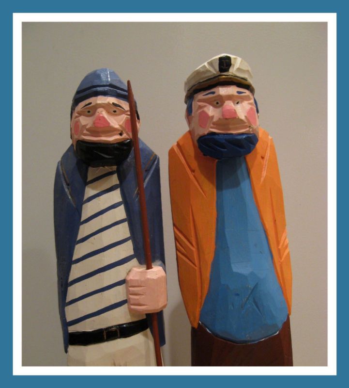 Pair 20 Wood Folk Art Nautical Boat Ship Captain  