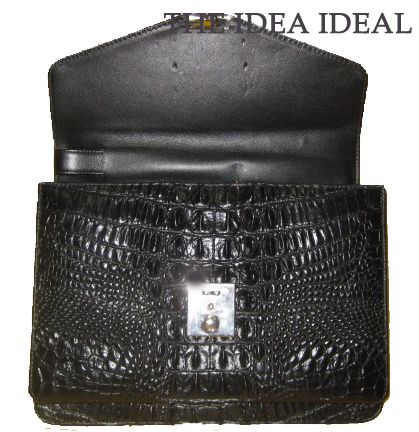 BLACK CROCODILE HORNBACK STYLE LEATHER HANDBAG BRANDNEW  