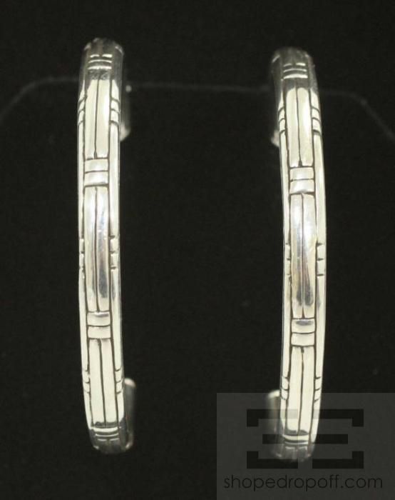 John Hardy Sterling Silver Bedeg Hoop Earrings With Case  