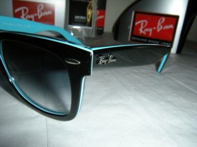 Ray Ban Wayfarer 2140 1001/3F Blk Azure Sunglasse 54MM 805289325062 