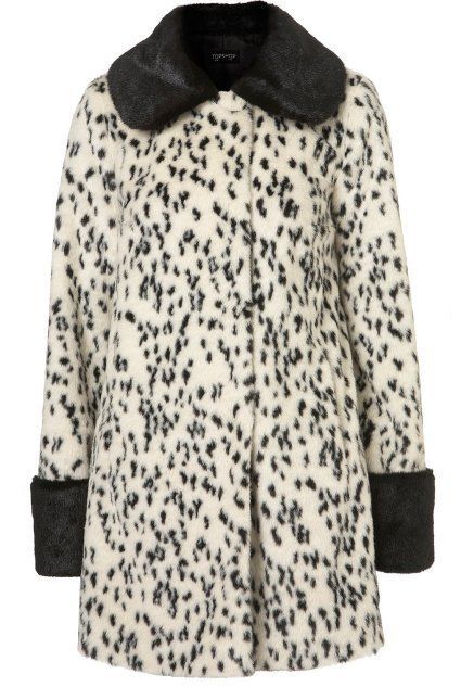 Topshop Black White FAUX FUR Dalmation Dalmatian Peter Pan Swing Coat 