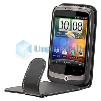 Black Leather Flip Case Pouch Cover For HTC Wildfire G8  