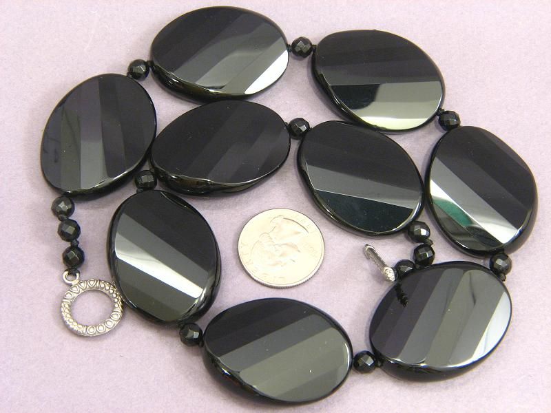 Necklace Black onyx 40mm Twist Facet Ovals  