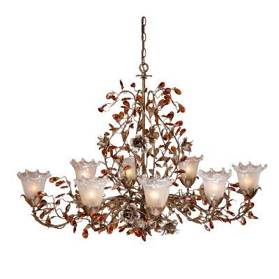   Chandelier Lighting Fixture, Autumn Bronze, Toffee Ice Glass  